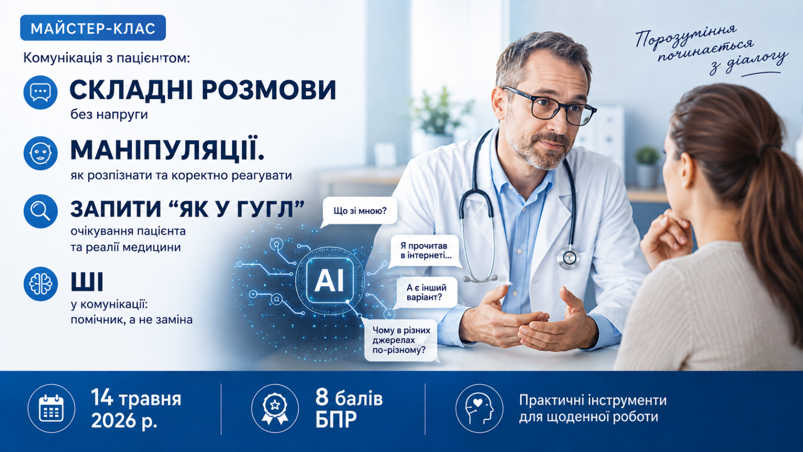 Комунікація з пацієнтом: складні розмови, маніпуляції та запити 